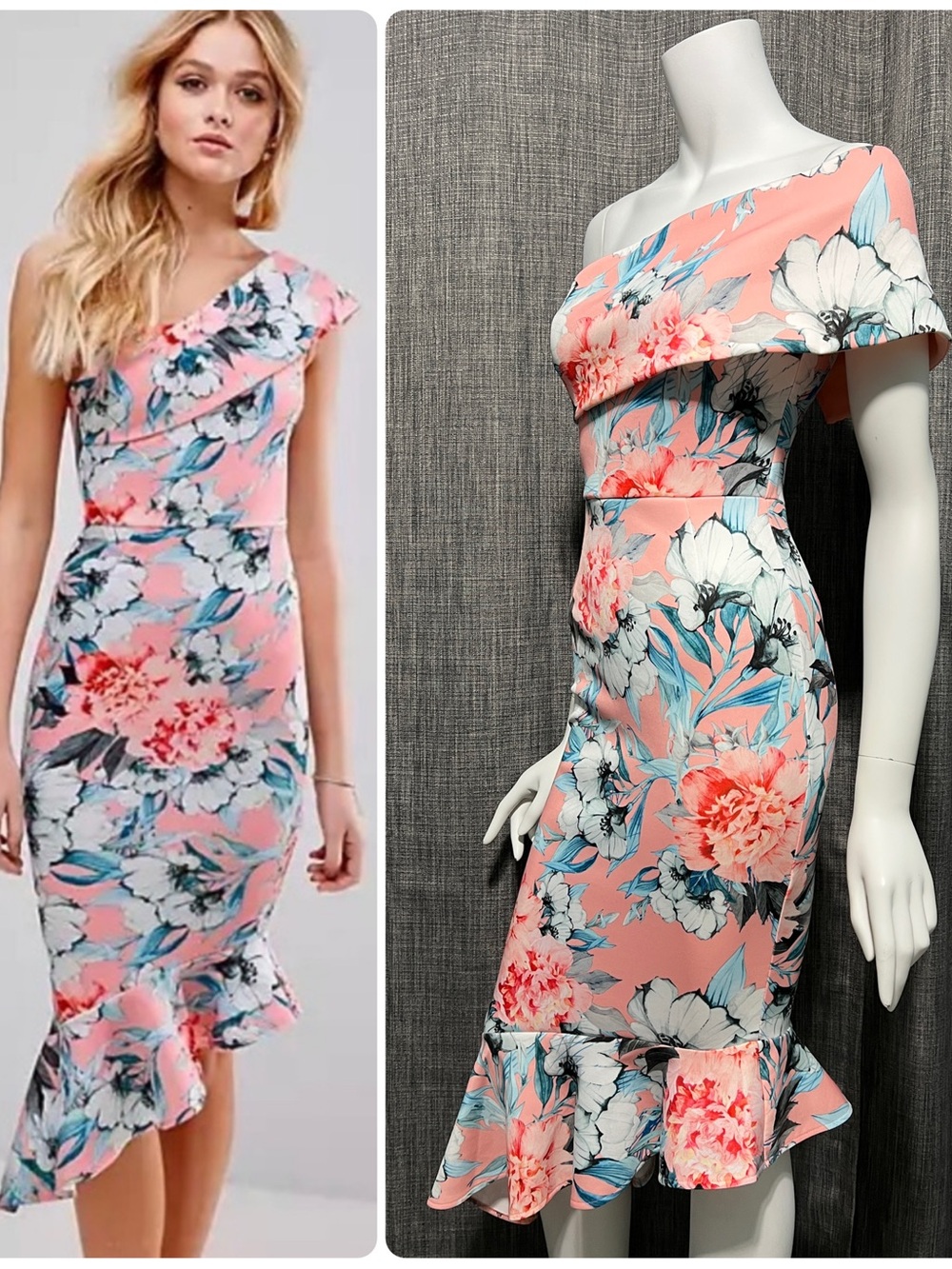 ASOS Floral Print Scuba One Shoulder Pephem
Midi Dress XS